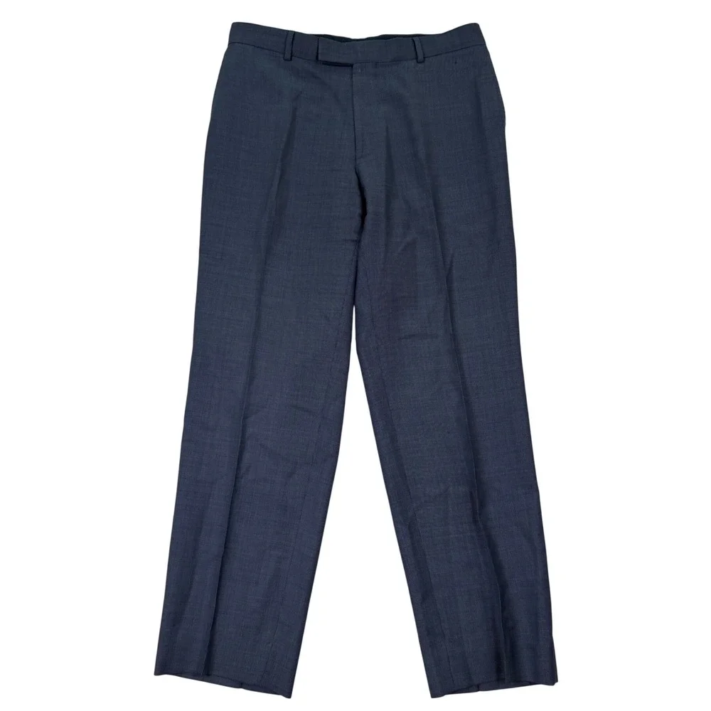Hugo Boss Mens 33x31 Dress Pants Blue Virgin Wool Flat Front Straight Leg Casual